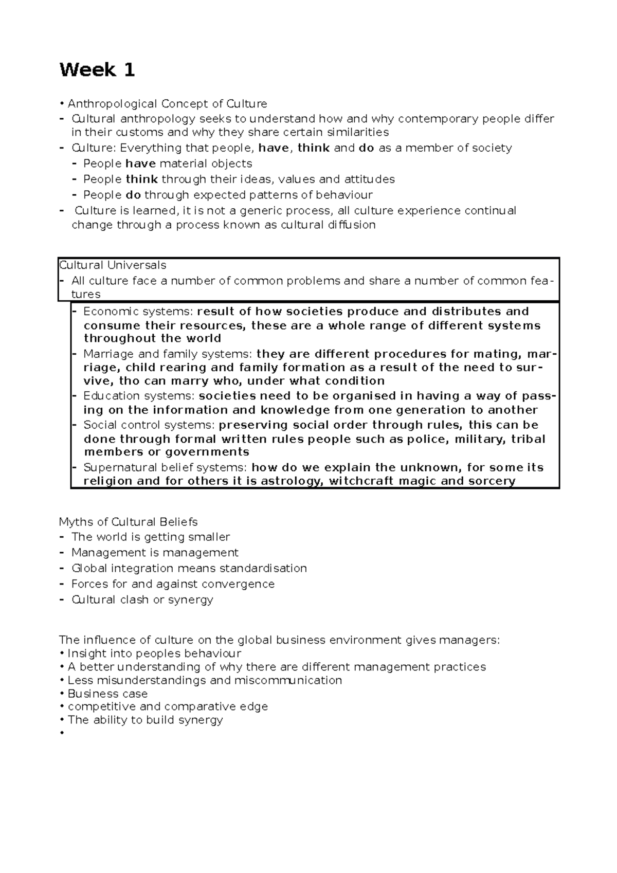Week 1 Week 1 Notes Week 1 Anthropological Concept Of Culture Cultural Anthropology Seeks To Studocu