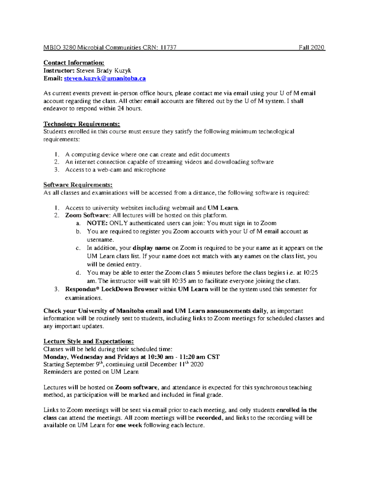 3280 Microbial Communities Syllabus Mbio 3280 Microbial Communities Crn 11737 Fall 2020 Contact Studocu