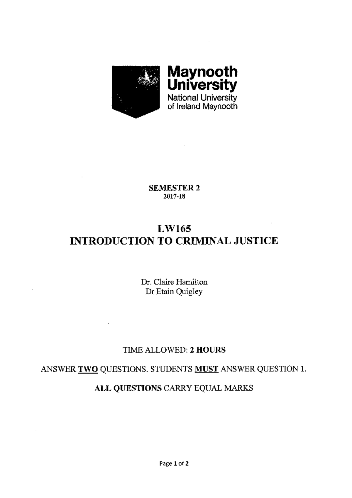 2018 Lw165 Summer Exam Paper Question Introduction To Criminal Justice Studocu