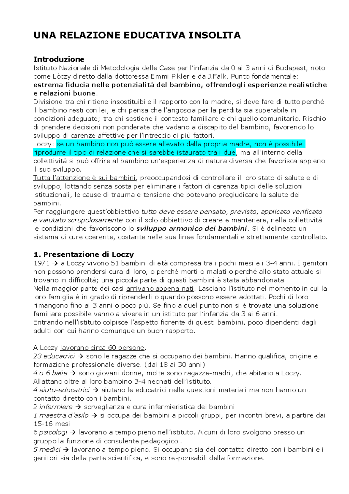 Riassunto Una Relazione Educativa Insolita Loczy Una Relazione Educativa Insolita Introduzione Studocu