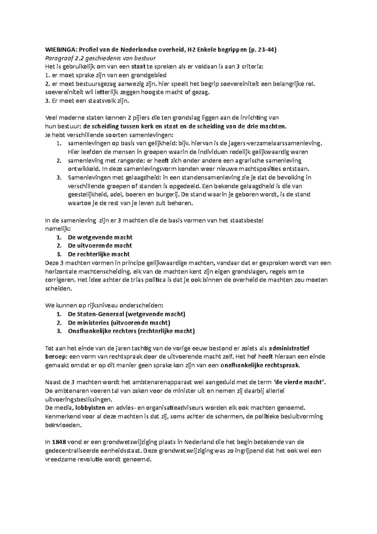 Wiebinga Profiel Van De Nederlandse Overheid H2 Enkele Begrippen P 23 44 Wiebinga Profiel Van Studeersnel