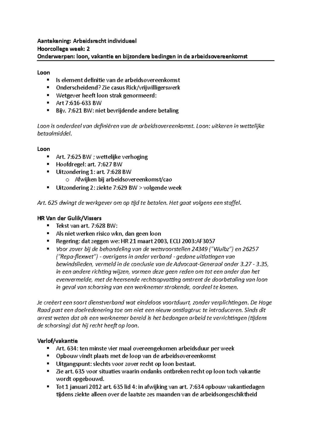 Hoorcollege Week 2 College Aantekeningen 2 Aantekening Arbeidsrecht Individueel Hoorcollege Studeersnel