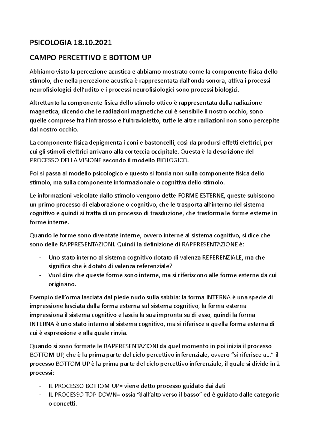 13 Bottomp Up Cat Trasc Emp Sillogismo Psicologia 18 Campo Percettivo E Bottom Up Abbiamo Visto Studocu