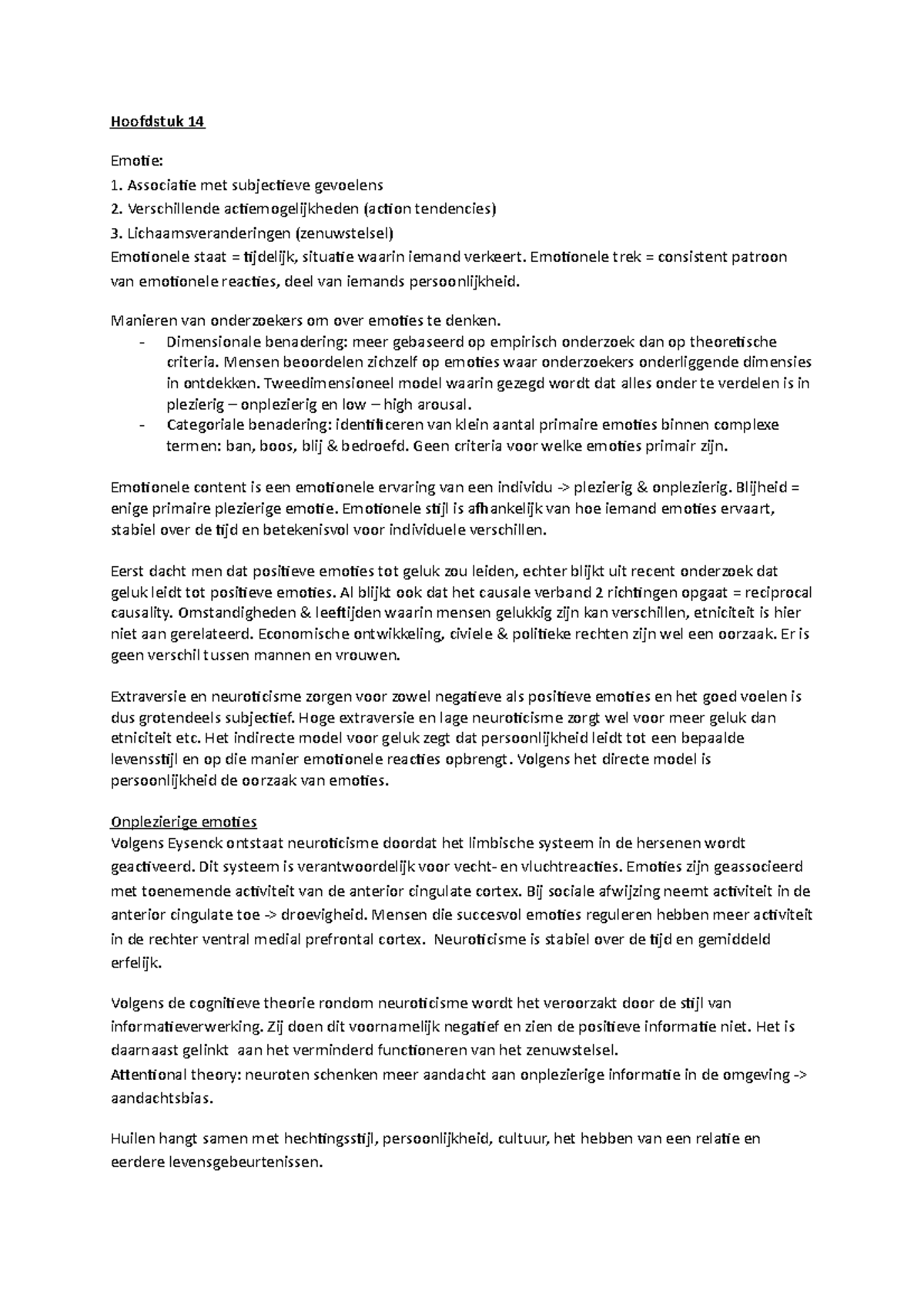 Samenvatting Persoonlijkheidsleer Hoofdstuk 14 Tot 21 Hoofdstuk 14 Emotie 1 Associatie Met Studeersnel