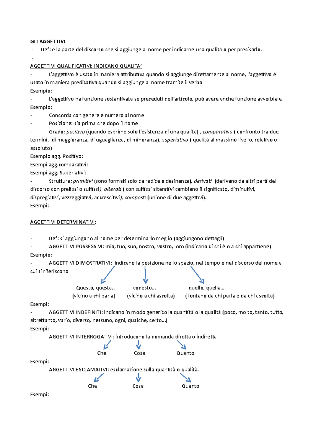 Gli Aggettivi E Pronomi Lingua E Grammatica Italiana Unibo Studocu
