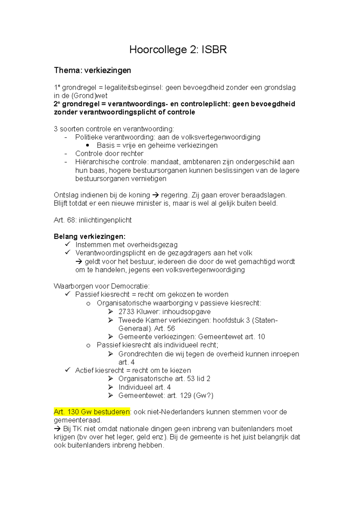 Hoorcolleges 2 3 4 Hoorcollege 2 Isbr Thema Verkiezingen 1e Grondregel Legaliteitsbeginsel Studeersnel