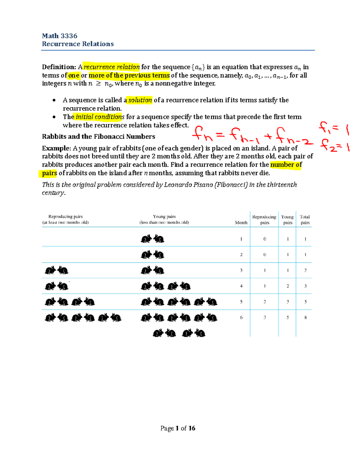 Discrete Mathematics Lecture 3336 Recurrence Relations Math 3336 Recurrence Relations Studocu