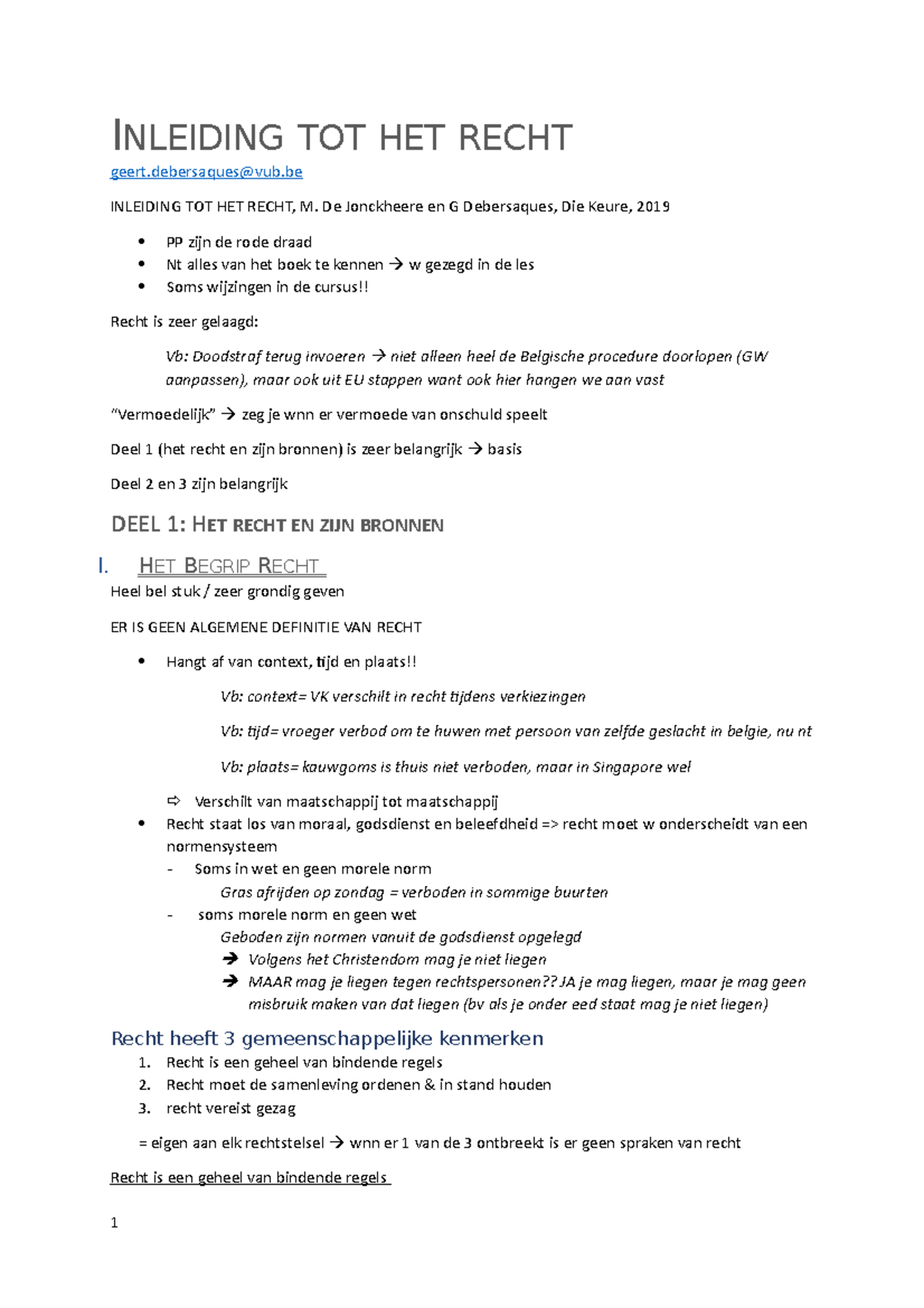 Samenvatting Inleiding Tot Het Recht Inleiding Tot Het Recht Geert Vub Inleiding Tot Het Recht M Studocu