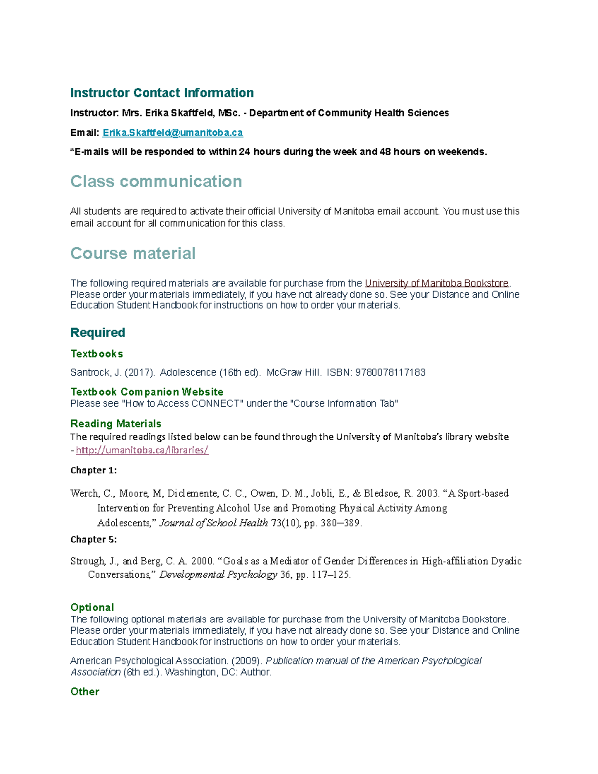 Syllabus Instructor Contact Information Instructor Mrs Erika Skaftfeld Msc Department Of Studocu