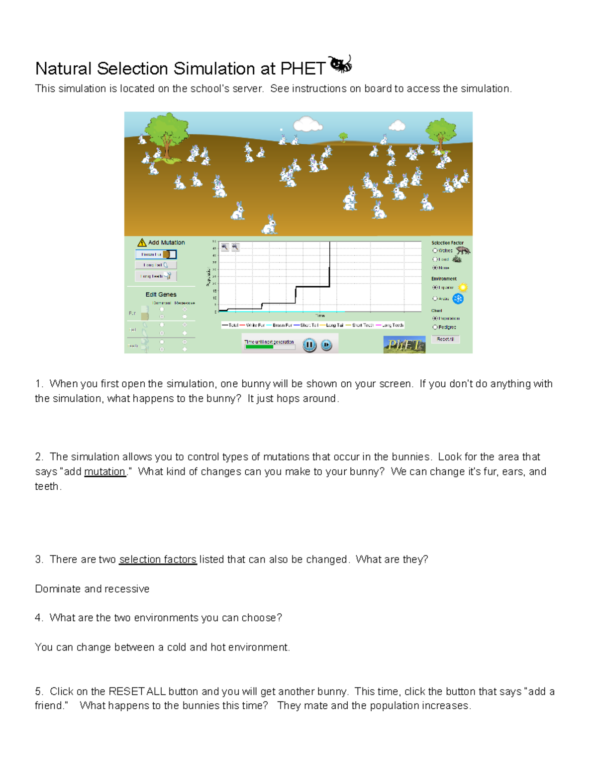 Natural Selection Simulation Phet 2 Natural Selection Simulation At Phet This Simulation Is Studocu
