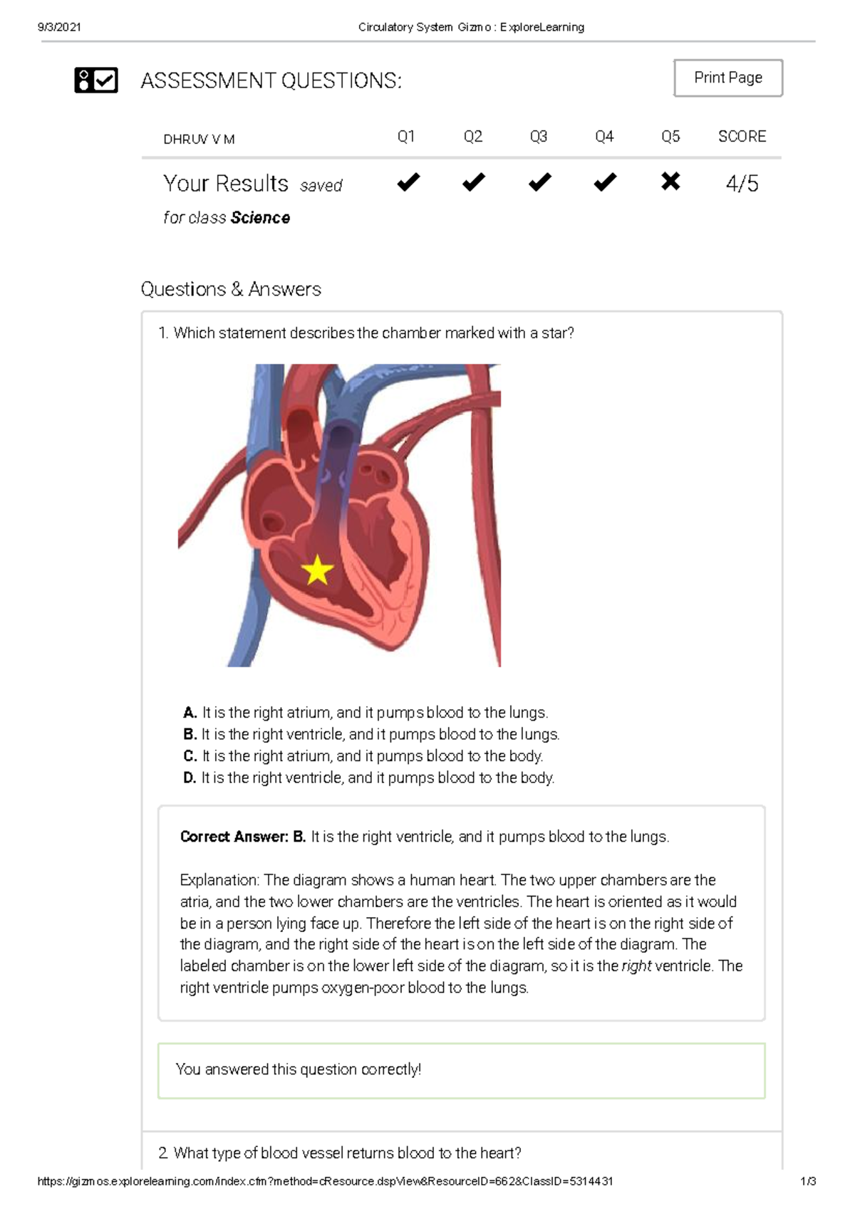Circulatory System Gizmo 5 Mark Test Bio Sciences Studocu