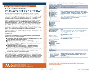 2019 Beers Criteria Pocket Guide From The American Geriatrics Society This Guide Has Been Studocu