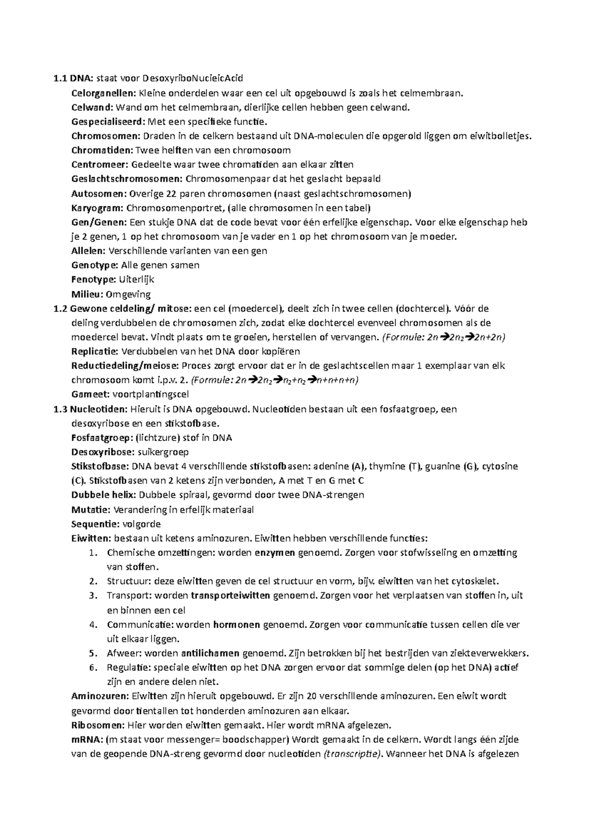 10 Voor Biologie Dna Begrippenlijst 1 Dna Staat Voor Desoxyribonucieicacid Celorganellen Kleine Studeersnel