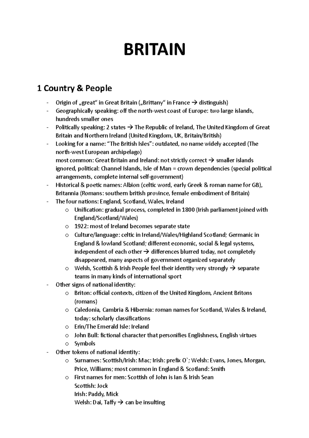 Britain Zusammenfassung Britain 1 Country People Origin Of In Great Britain In France Studocu