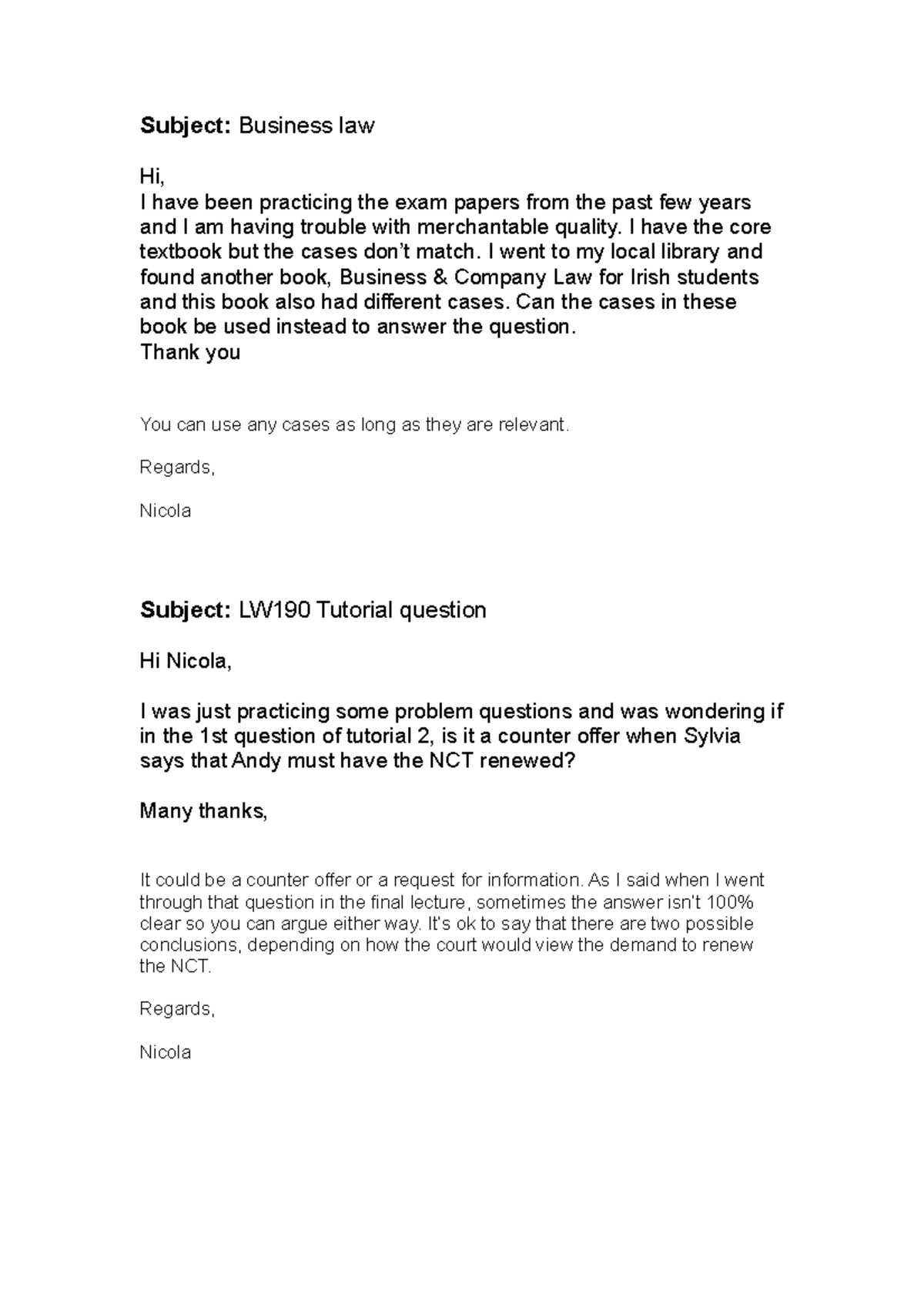 Exam Questions And Answers Help Subject Business Law Hi I Have Been Practicing The Exam Papers Studocu