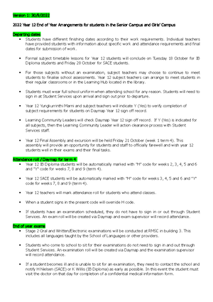 2022 Year 12 End Of Year Arrangements Students Version 1 30 9 2022 Year 12 End Of Year Studocu