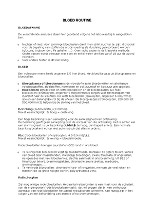 Samenvatting Hart En Bloedsomloop Compleet Bloed Routine Bloedafname De Verschillende Analyses Studeersnel