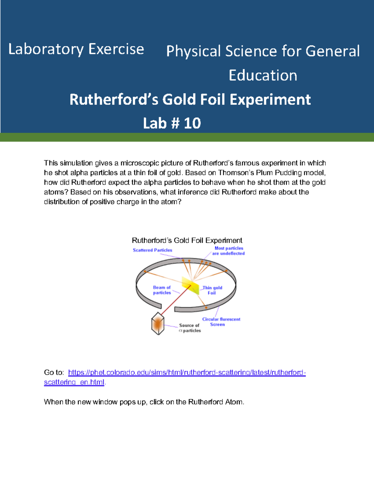 Lab 10 Rutherford S Gold Foil Experiment This Simulation Gives A Microscopic Picture Of Studocu