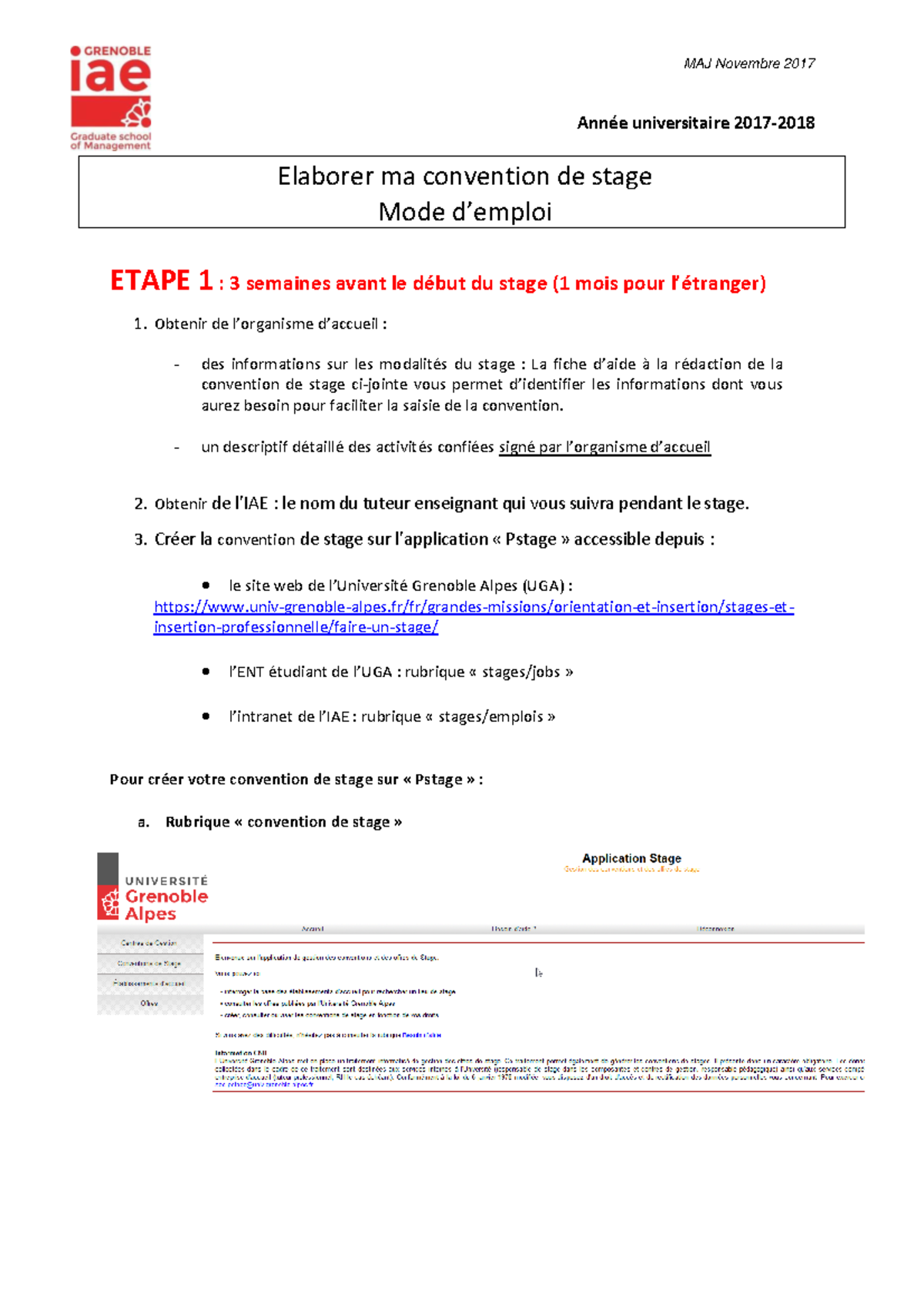 Convention De Stage Mode D Emploi Note Pour Etudiants Annee Universitaire 2017 Etape 1 3 Studocu