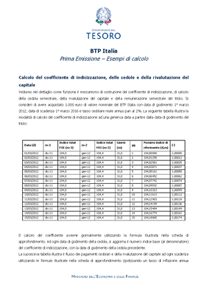 Scheda Btp Italia Calcolo Calcolo Del Coefficiente Di Indicizzazione Delle Cedole E Della Studocu