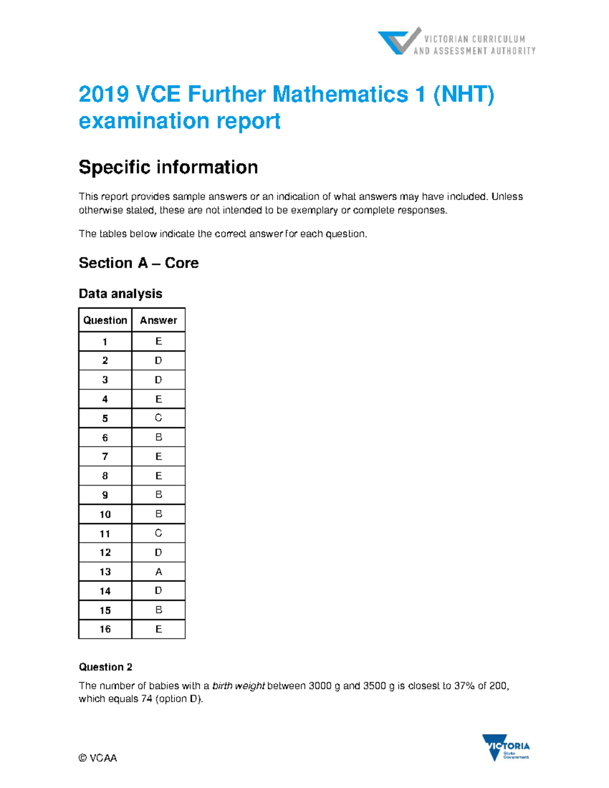 2019 Exam 1 Sols Sd Sd S D C Vcaa 2019 Vce Further Mathematics 1 Nht Examination Report Studocu