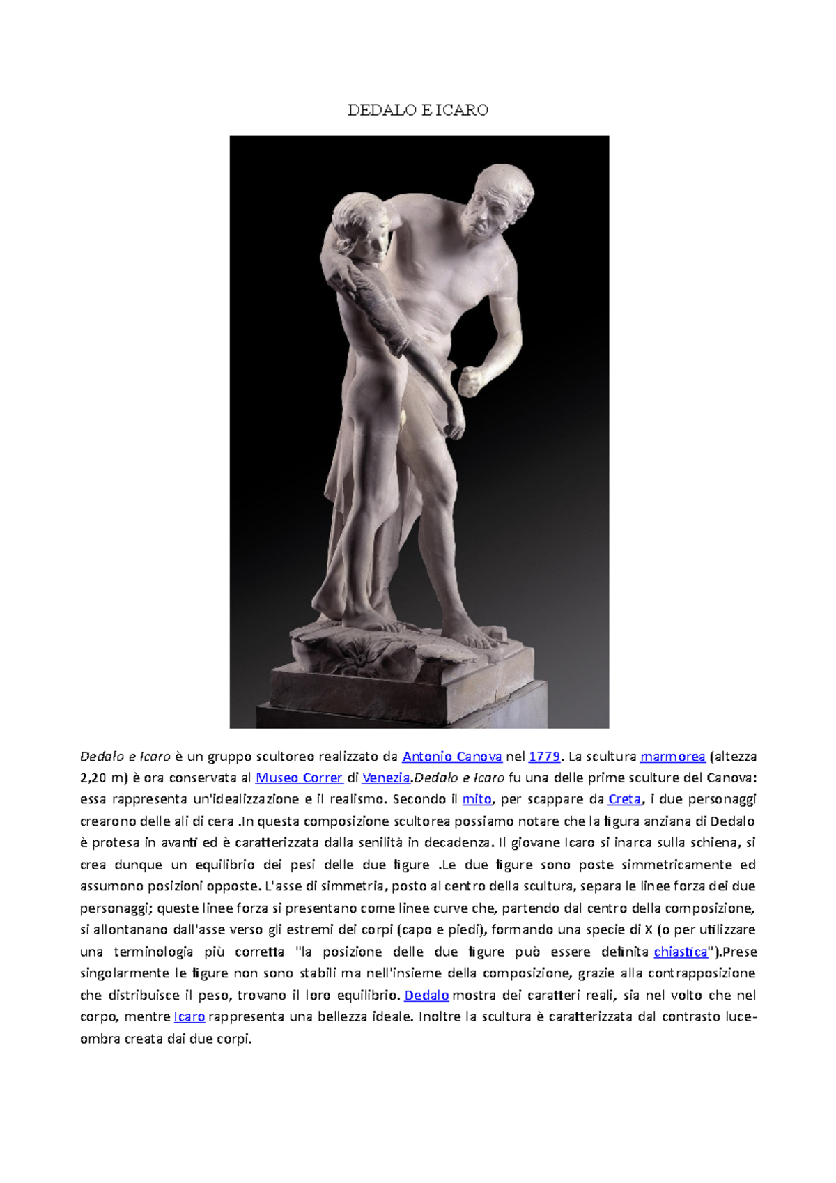 Dedalo E Icaro Appunti 7 Dedalo E Icaro Dedalo E Icaro E Un Gruppo Scultoreo Realizzato Studocu