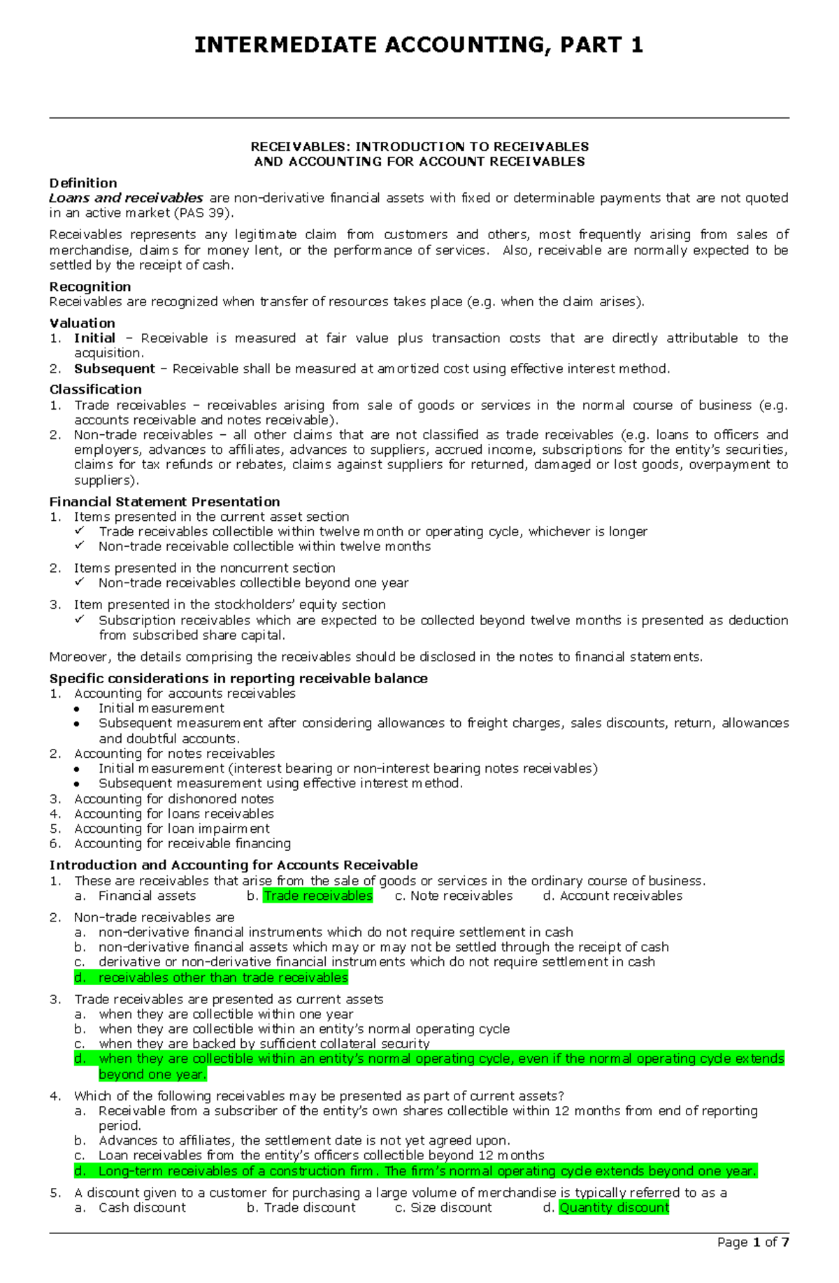 455810824 Receivables Part 1 With Answers Doc Receivables Introduction To Receivables And Studocu