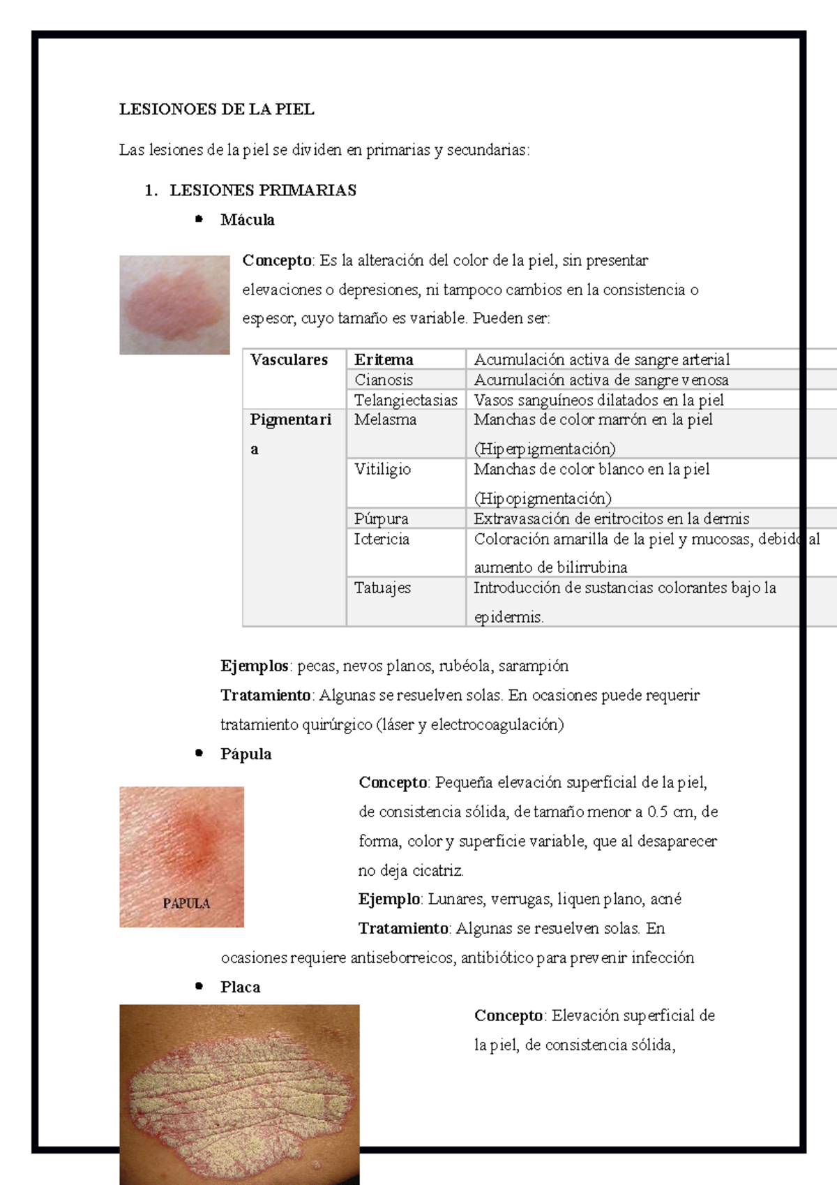 Lesiones Primarias Y Secundarias De La Piel Lesionoes De La Piel Las Lesiones De La Piel Se Studocu