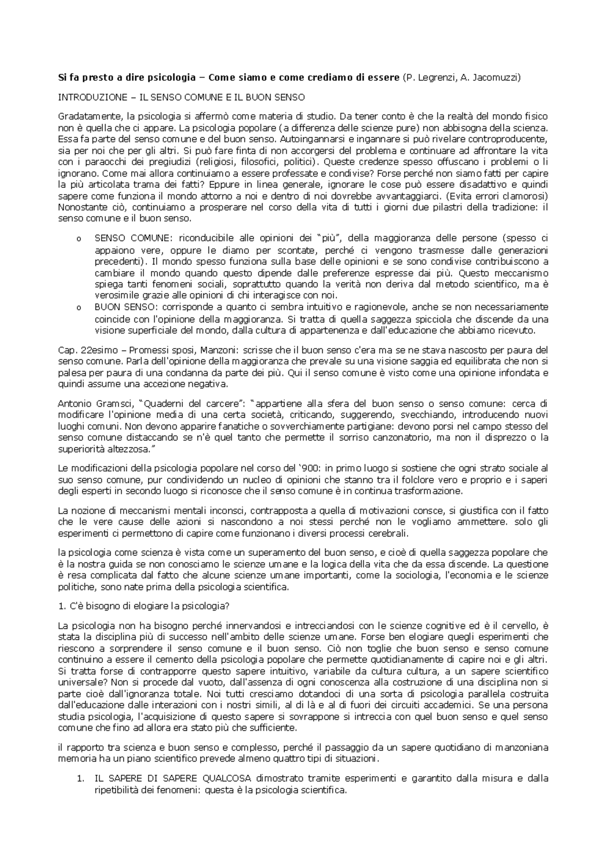 Si Fa Presto A Dire Psicologia Come Siamo E Come Crediamo Di Essere P Legrenzi A Jacomuzzi Studocu