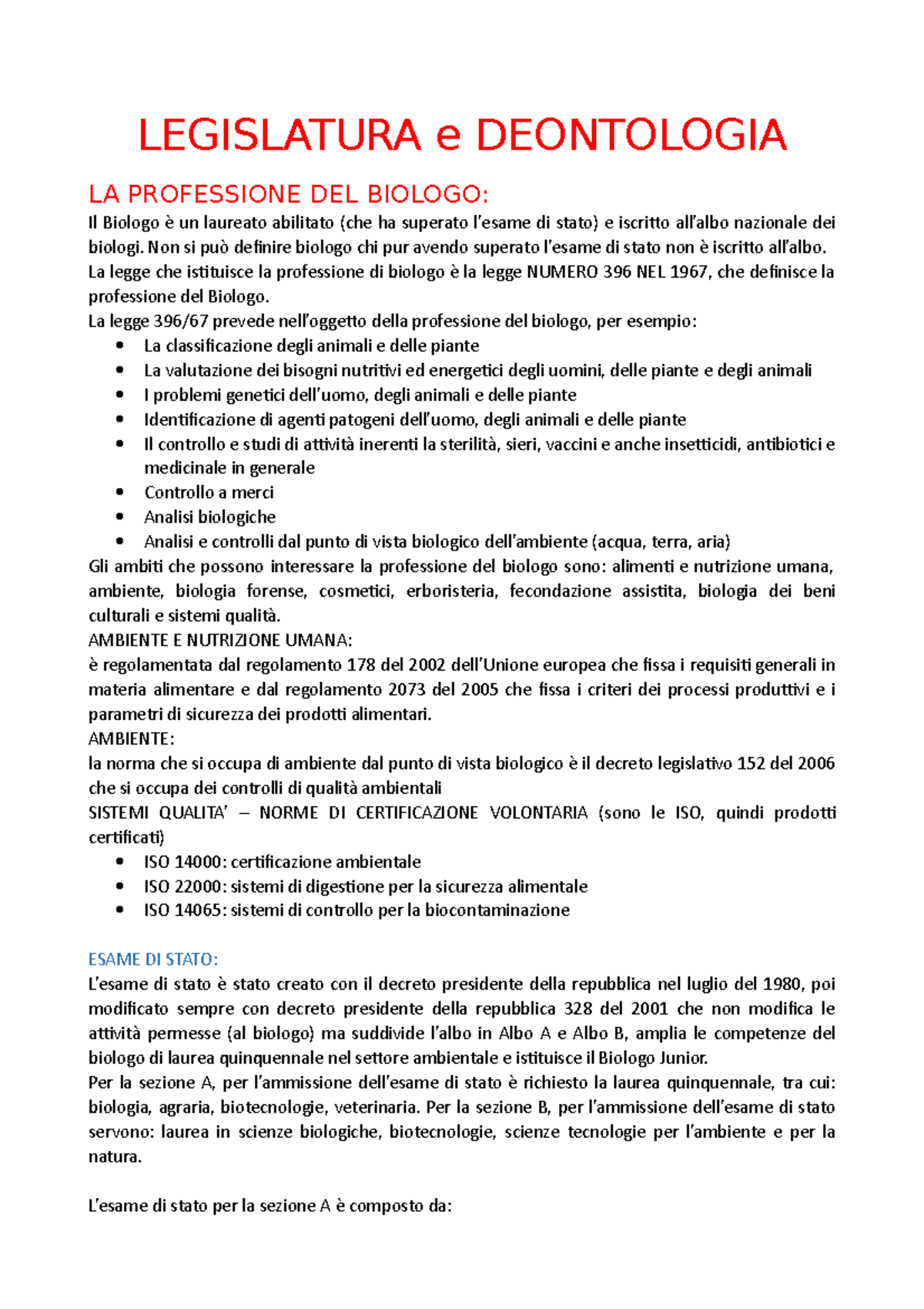 Legislatura E Deontologia Legislatura E Deontologia La Professione Del Biologo Il Biologo E Un Studocu