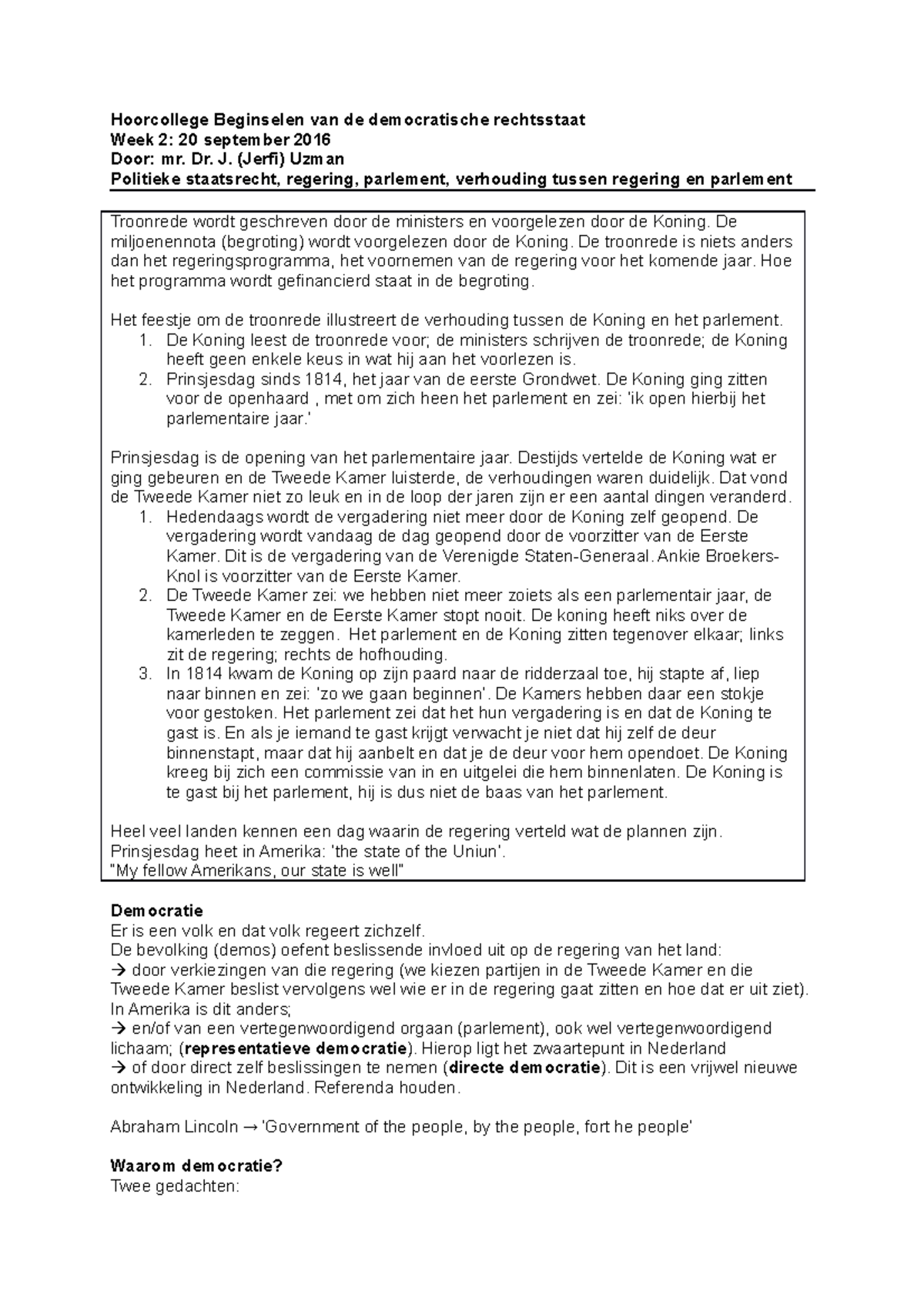 2 Hc Beg Vd Dem Rechtsstaat Hoorcollege Beginselen Van De Democratische Rechtsstaat Week 2 20 Studeersnel