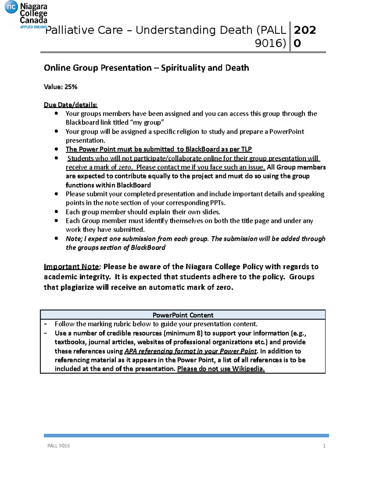 Pall9016 Group Presentation Instructions And Rubric 2 Palliative Care Understanding Death Pall Studocu