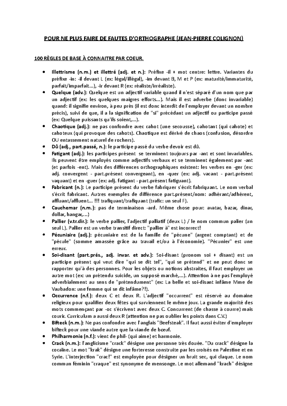 Resume Pour Ne Plus Faire De Fautes D Orthographe Pour Ne Plus Faire De Fautes Colignon 100 De Studocu