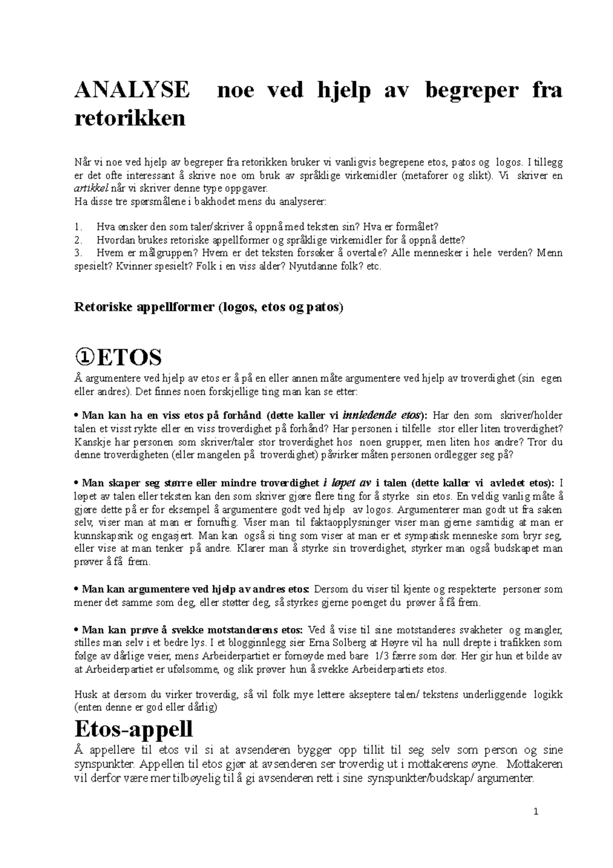 Tekst Og Tolking Innforing I Litteraer Analyse Del 2 Analyse Noe Ved Hjelp Av Begreper Fra Studocu