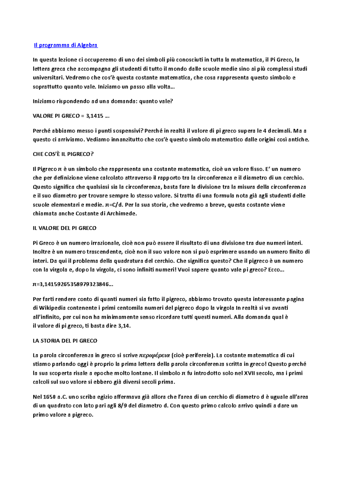 Nuovo Documento Di Microsoft Office Word 2007 Il Programma Di Algebra In Questa Lezione Ci Studocu
