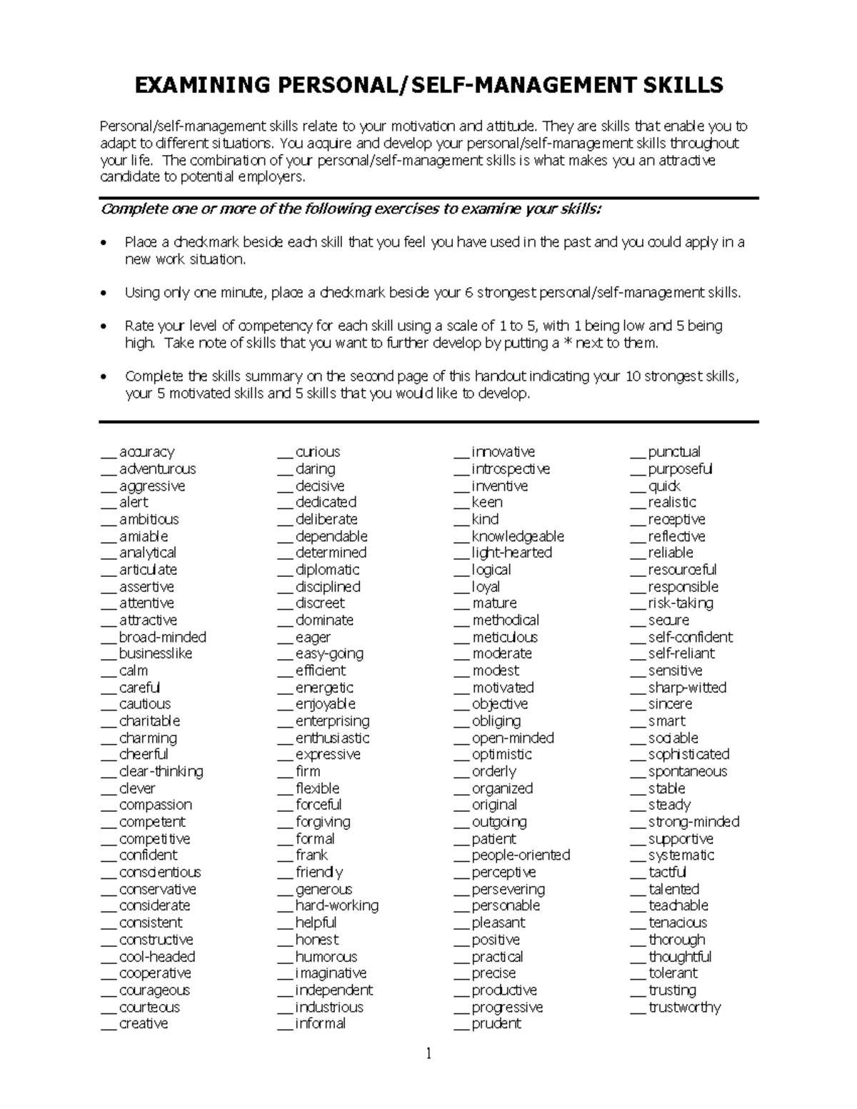 Examining Personal Self Management Skills 1 Examining Personal Self Management Skills Studocu