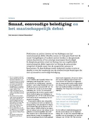 Smaad Eenvoudige Belediging En Het Maatschappelijk Debat Verdieping Ars Aequi Februari 2020 129 Studeersnel