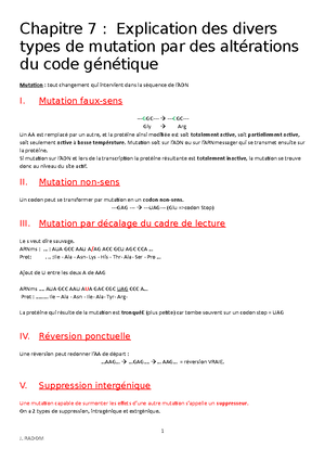 Chapitre 7 Explication De Divers Types De Mutation Chapitre 7 Explication Des Divers Types De Studocu