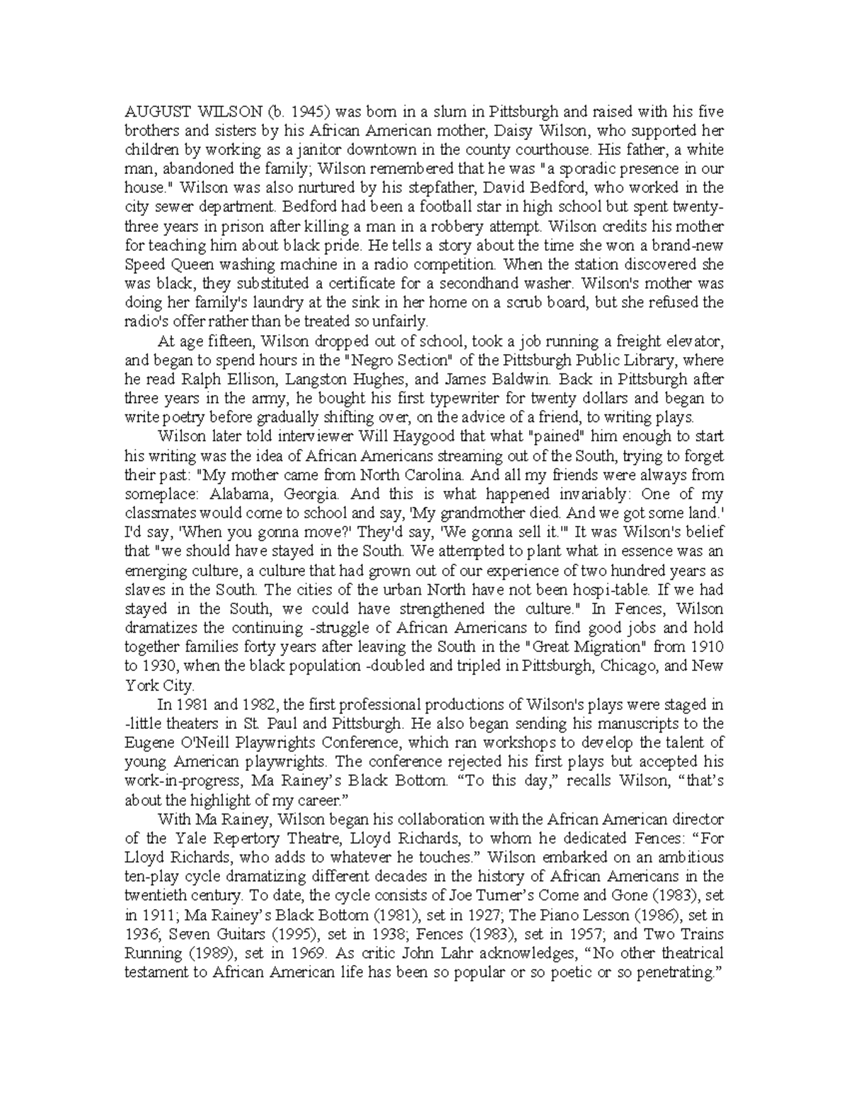 Fences Script Pdf Lecture Notes 2 August Wilson B 1945 Was Born In A Slum In Pittsburgh And Studocu