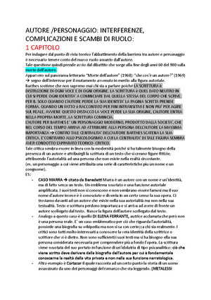 Riassunti Critica Letteraria Autore Personaggio Interferenze Complicazioni E Scambi Di Ruolo 1 Studocu