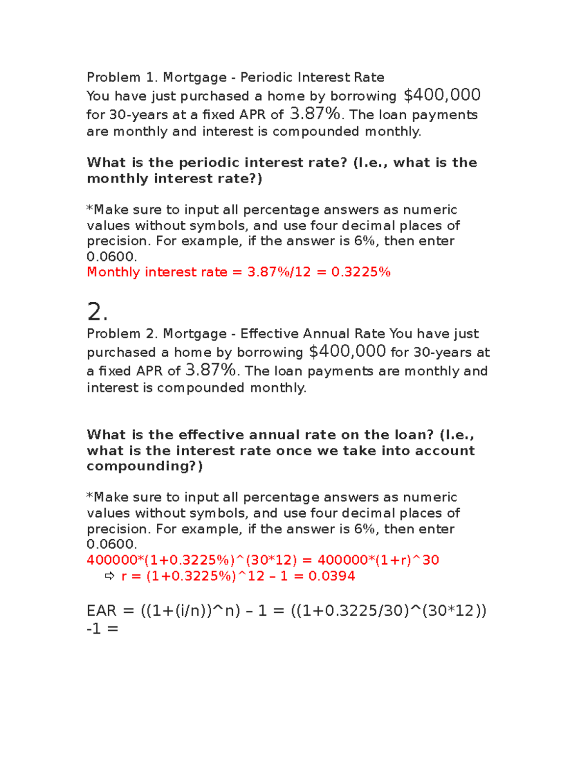 Problem Set 6 Finance Problem 1 Mortgage Periodic Interest Rate You Have Just Purchased A Studocu