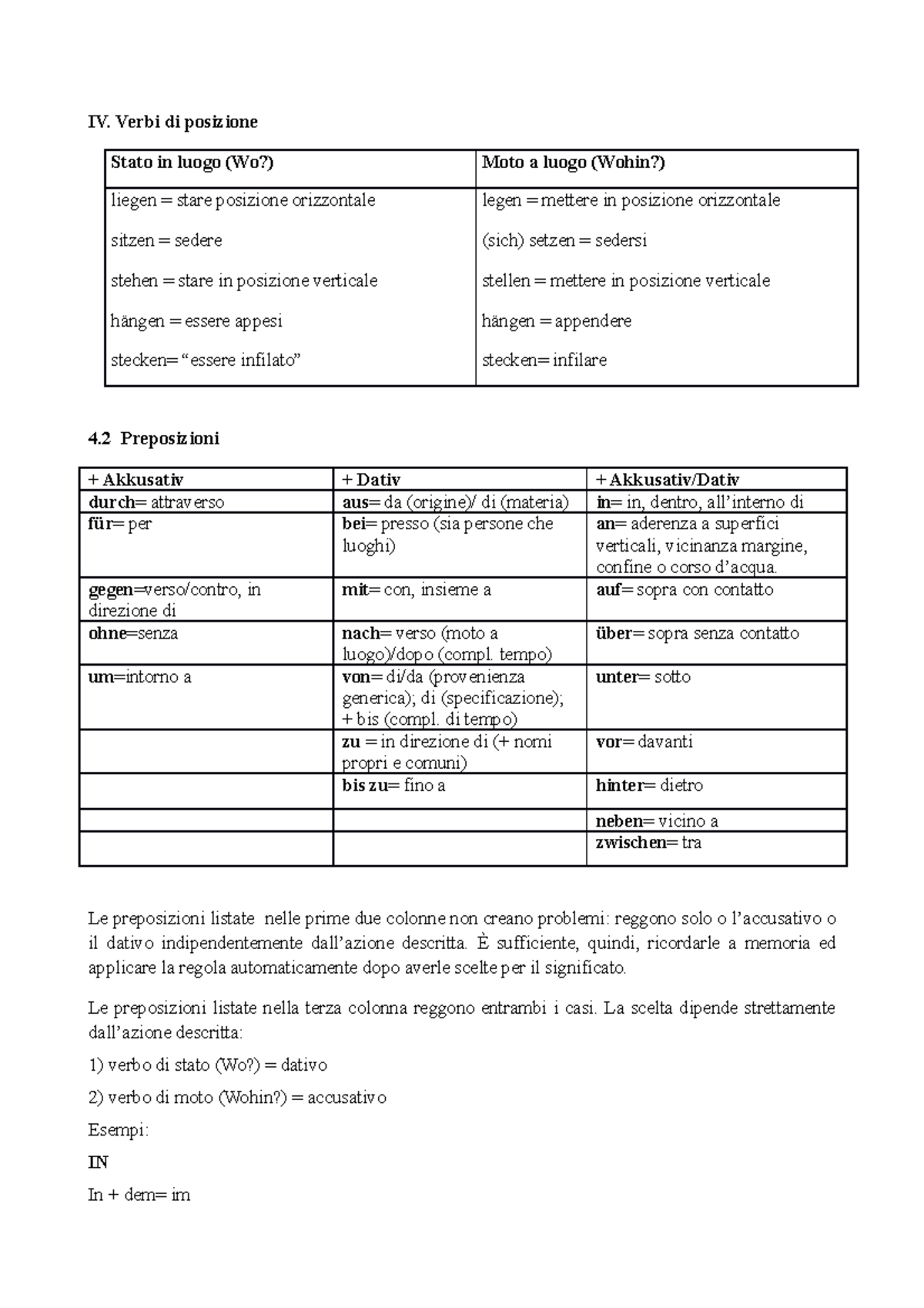 Verbi Di Posizione E Preposizioni Tedesco Iv Verbi Di Posizione Stato In Luogo Wo Moto A Studocu