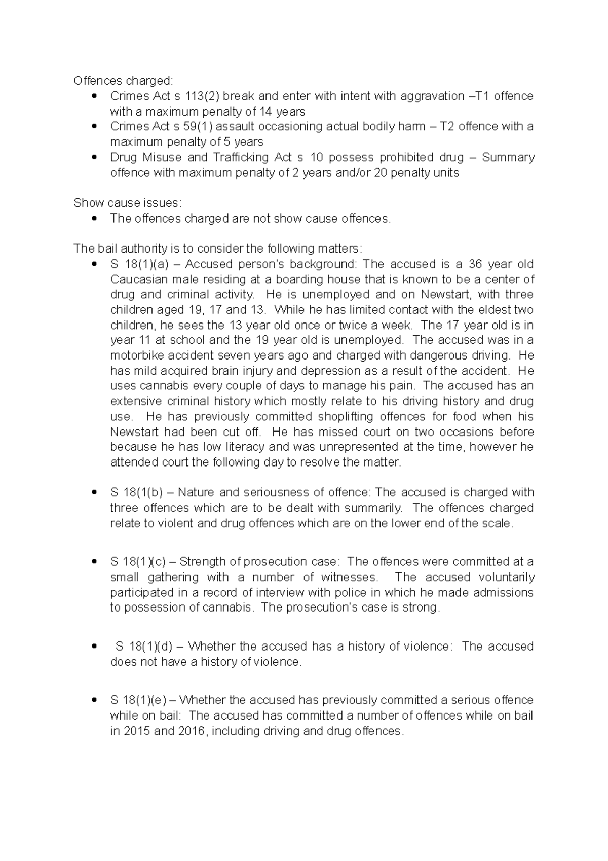 Assessment 1 1 Bail College Of Law Offences Charged Crimes Act S 113 2 Break And Enter Studocu