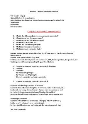 Business English I Cours Business English I Basics Of Economics Voir Moodle Diapo Quiz Studocu
