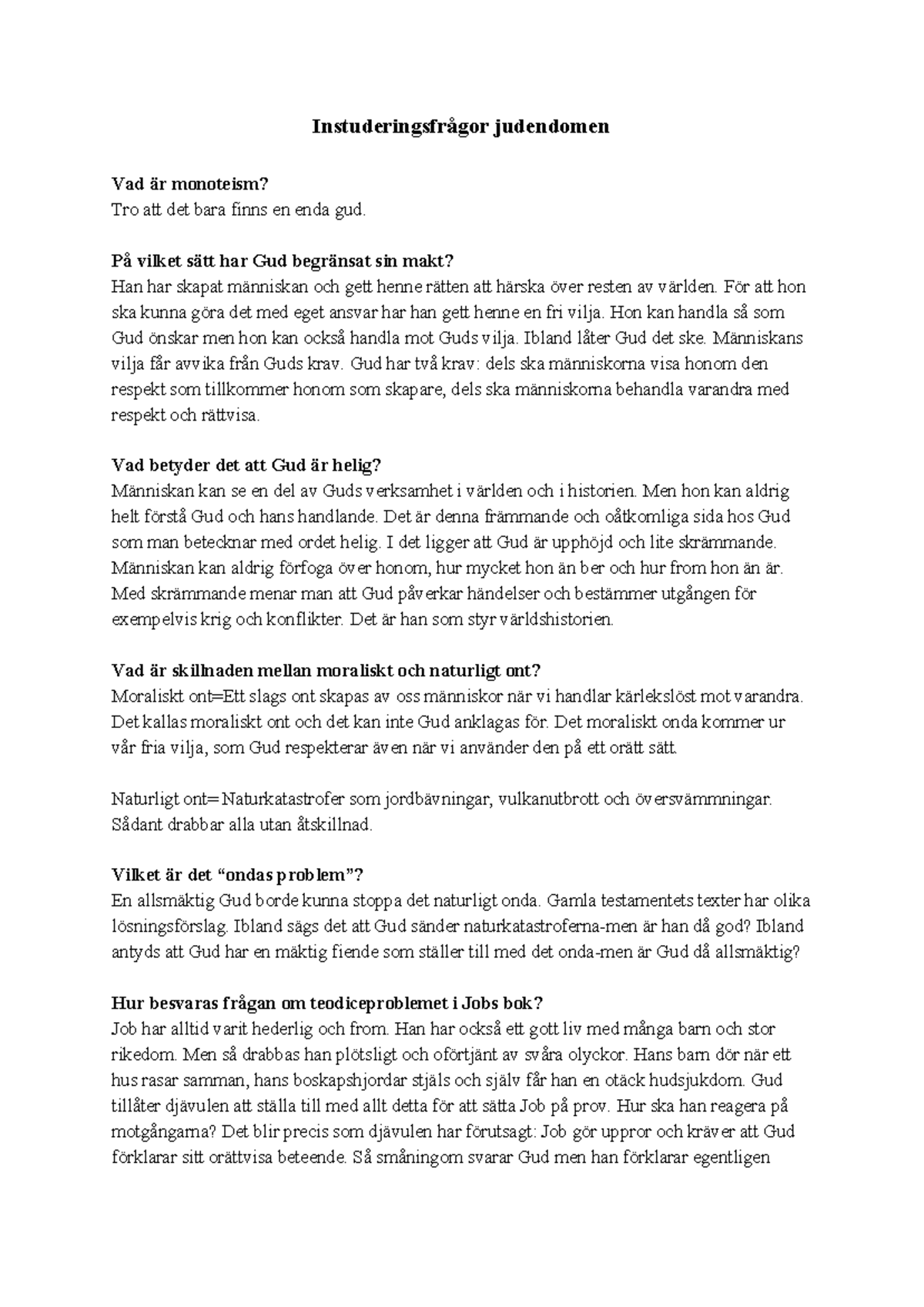 Instuderingsfragor Judendomen Instuderingsfragor Judendomen Vad Ar Monoteism Tro Att Det Bara Studocu