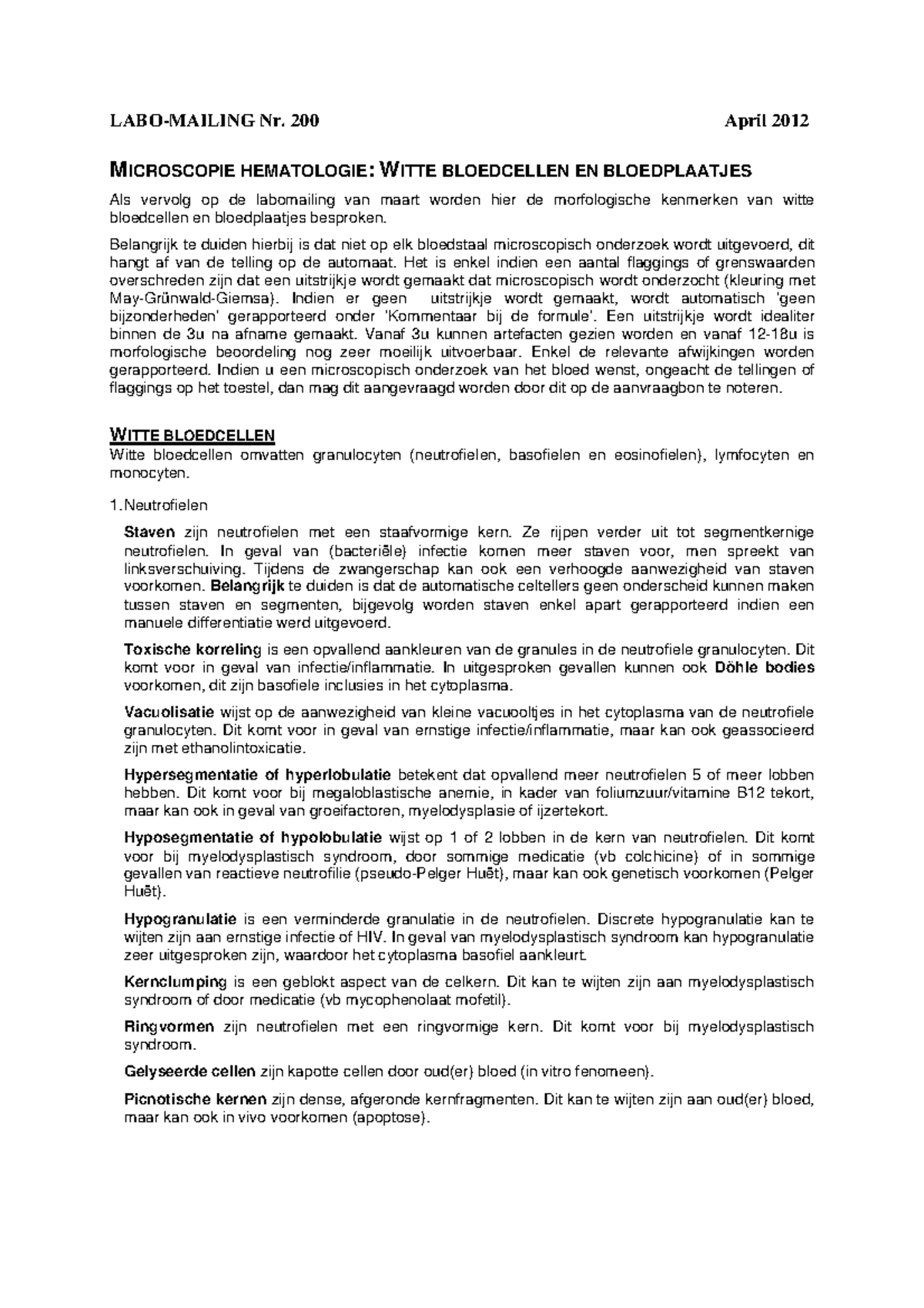 Lab Microbiologie Labo Mailing Nr 200 April 2012 Microscopie Hematologie Witte Bloedcellen En Studeersnel