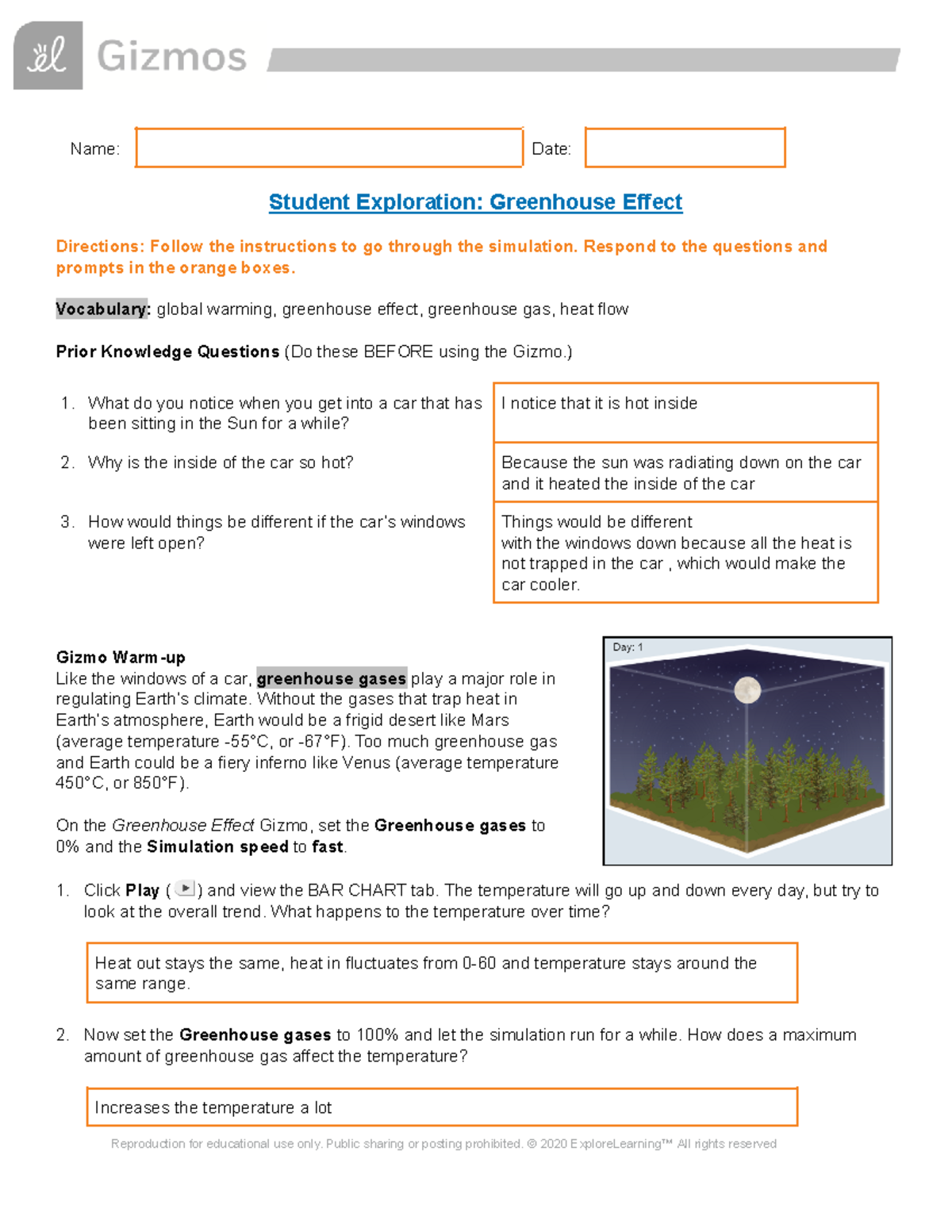 Copy Of 02 Greenhouse Effect Gizmo Name Date Student Exploration Greenhouse Effect Studocu