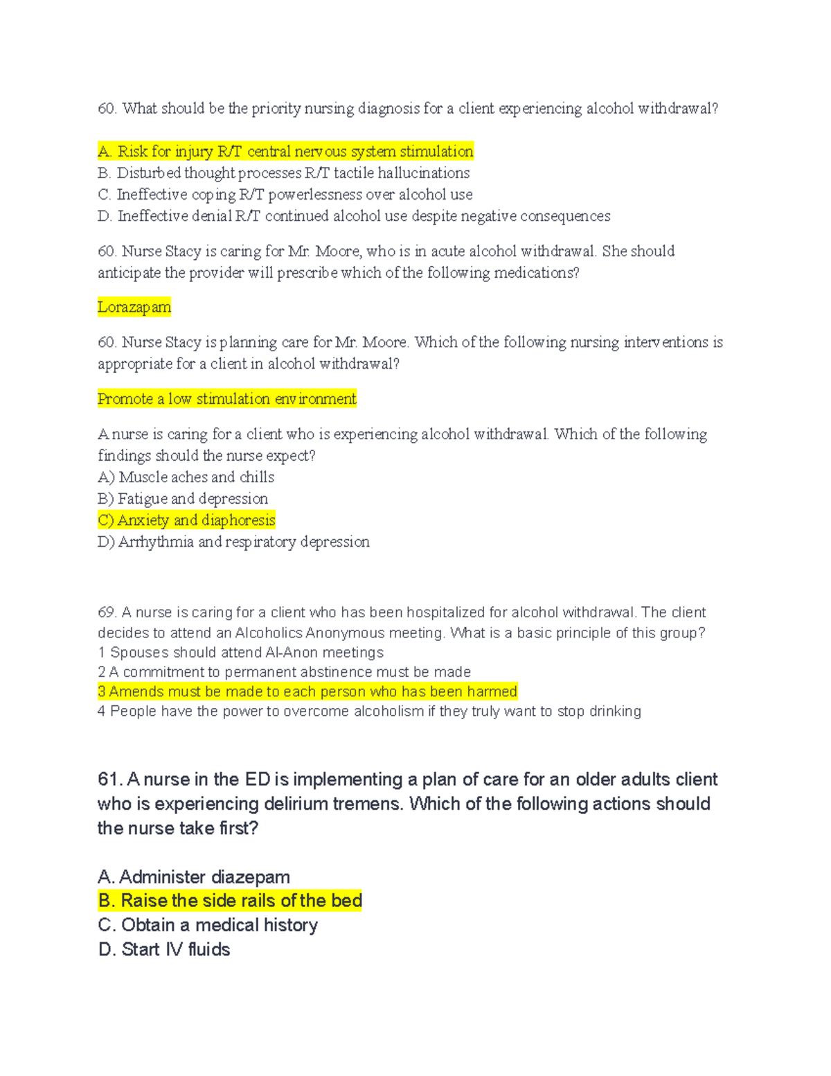 131 Fina Update Nursing What Should Be The Priority Nursing Diagnosis For A Client Experiencing Studocu