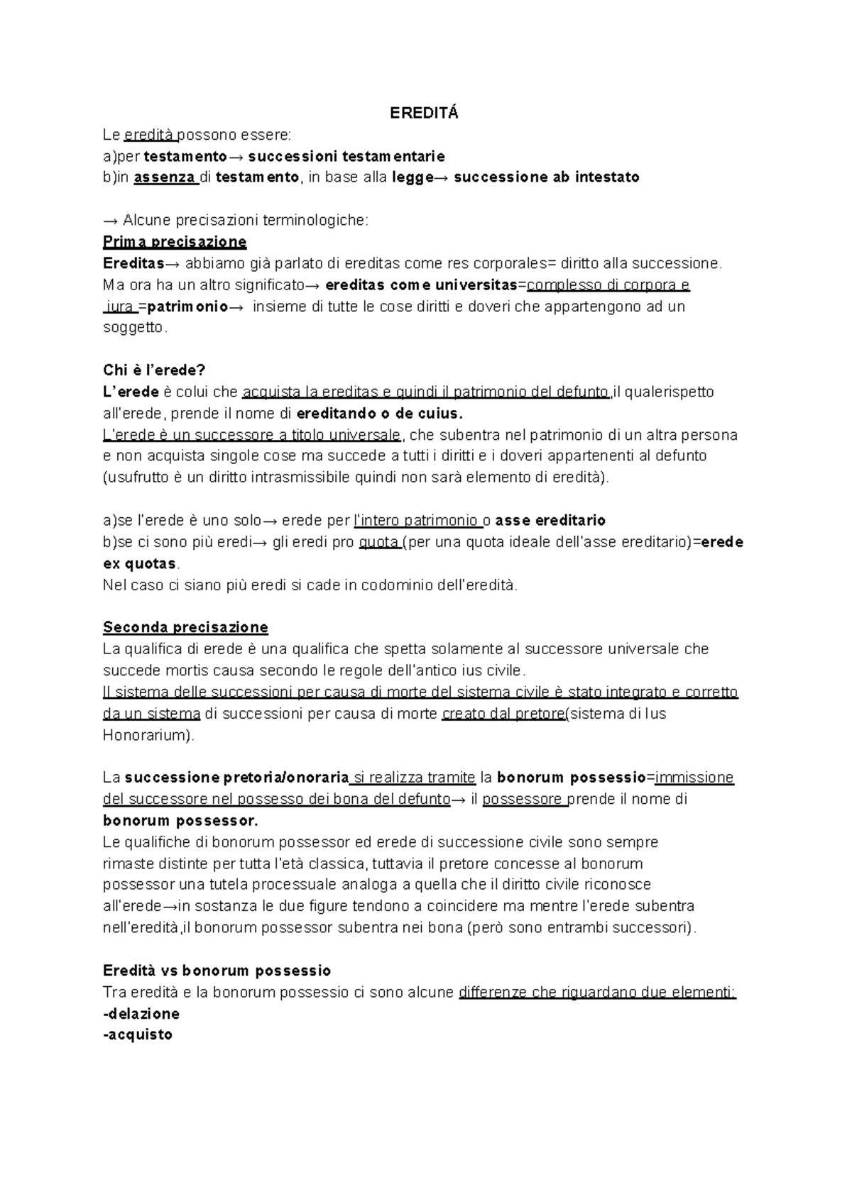 4 Diritto Romano Eredita Eredita Le Eredita Possono Essere A Per Testamento Successioni Studocu