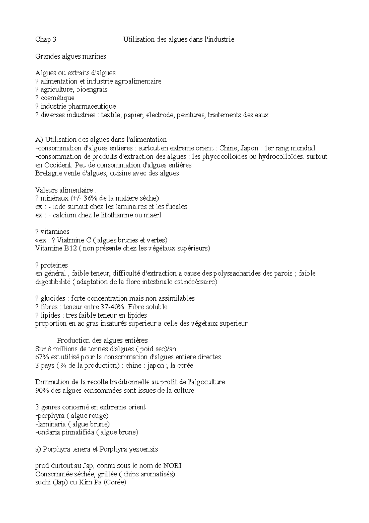 Chap 3 Biologie Vegetale Algues Chap 3 Utilisation Des Algues Dans L Industrie Grandes Algues Studocu
